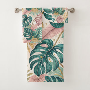 Elegant Tropical Monsteras Boho Bath Towel Set