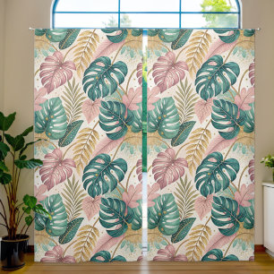 Elegant Tropical Monsteras Boho Blackout Curtains