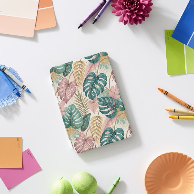 Elegant Tropical Monsteras Boho iPad Mini Cover (In Situ)