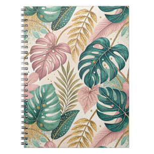 Elegant Tropical Monsteras Boho Notebook
