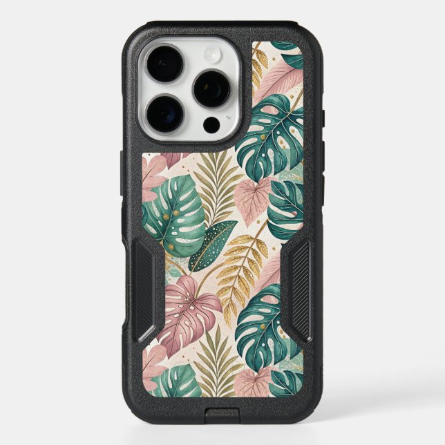 Elegant Tropical Monsteras Boho Otterbox iPhone Case (Back)