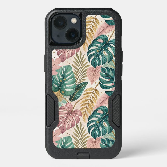 Elegant Tropical Monsteras Boho Otterbox iPhone Case (Back)