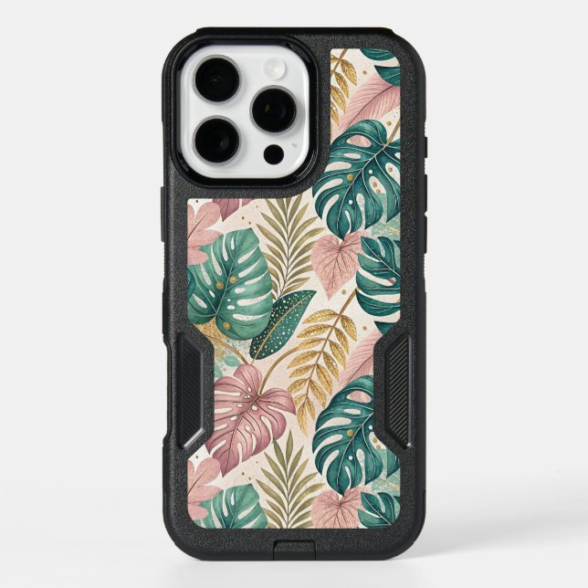 Elegant Tropical Monsteras Boho Otterbox iPhone Case (Back)