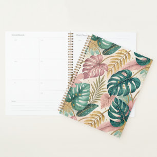 Elegant Tropical Monsteras Boho Planner