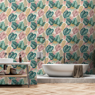 Elegant Tropical Monsteras Boho Wallpaper