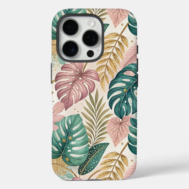 Elegant Tropical Monsteras Gold Case-Mate iPhone Case (Back)