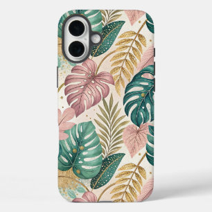 Elegant Tropical Monsteras Gold iPhone 16 Plus Case