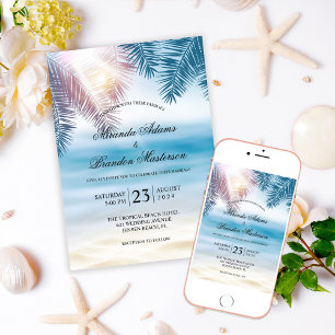 Elegant Tropical Ocean Summer Beach Wedding Invitation