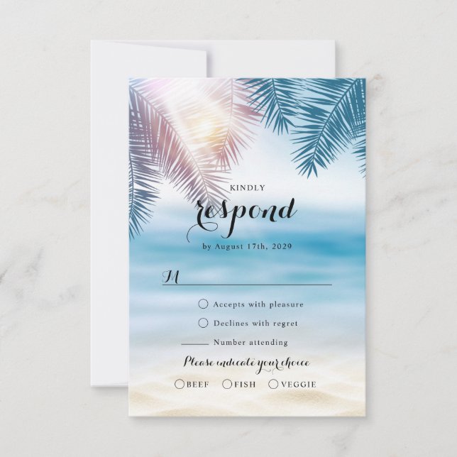 Elegant Tropical Ocean Summer Beach Wedding RSVP Card (Front)