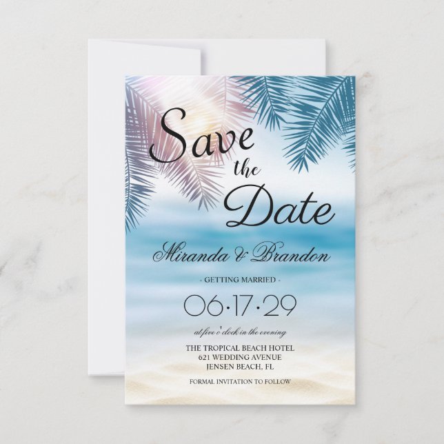 Elegant Tropical Ocean Summer Beach Wedding Save The Date (Front)