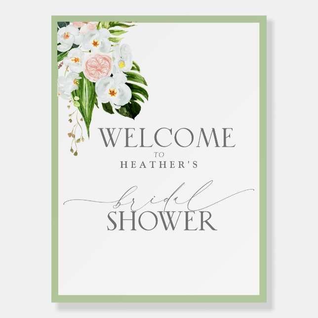 Elegant Tropical Orchid Watercolor Bridal Shower Foam Board (Front)