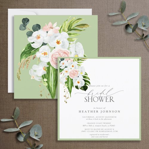 Elegant Tropical Orchid Watercolor Bridal Shower Invitation