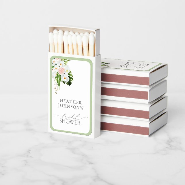 Elegant Tropical Orchid Watercolor Bridal Shower Matchboxes (Stacked)