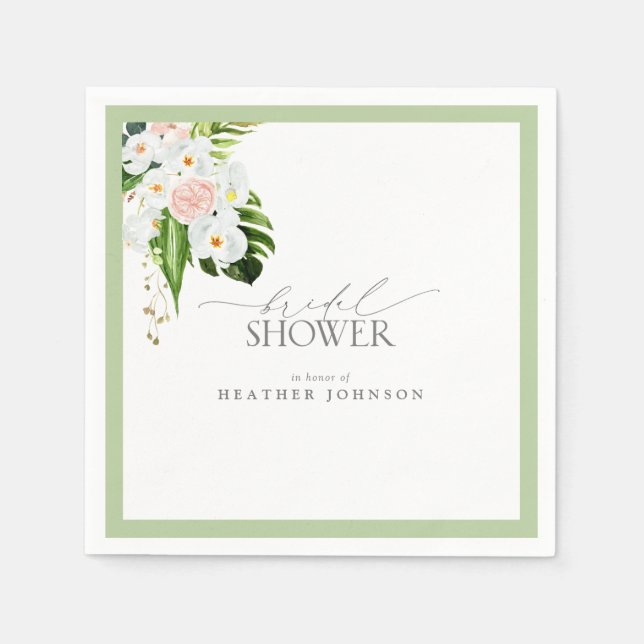 Elegant Tropical Orchid Watercolor Bridal Shower Napkins (Front)