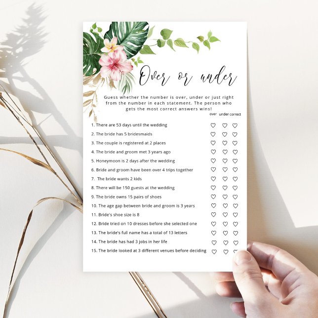 Elegant  tropical over or under bridal shower game (Creator Uploaded)
