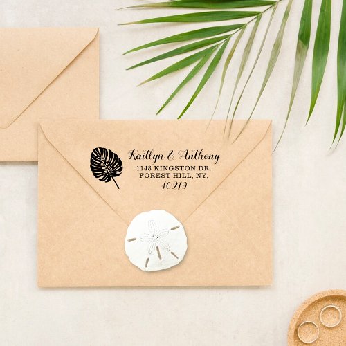 Elegant Tropical Palm Leaf Beach Wedding Self_inking Stamp