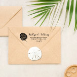 Elegant Tropical Palm Leaf Beach Wedding Self-inking Stamp<br><div class="desc">Celebrate in style with this tropical and very trendy wedding return address self-inking stamp. This design features a palm leaf and it is easy to personalize with your own names and address. This stamp is perfect for quickly and easily adding a return name and address to your wedding save the...</div>