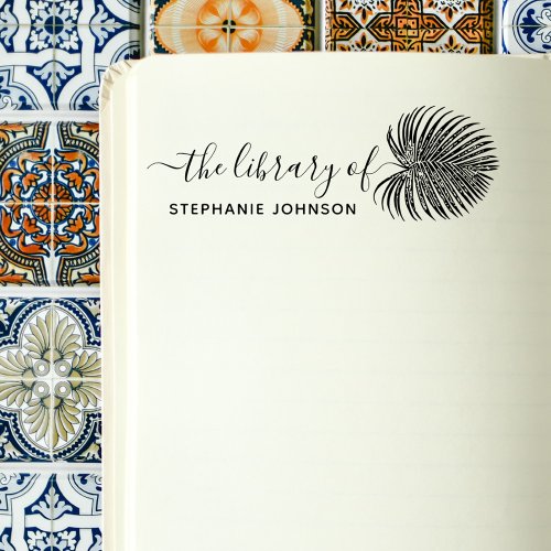 Elegant Tropical Palm Leaf Custom Library Book Self_inking Stamp