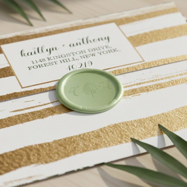 Elegant Tropical Palm Leaf Monogram Beach Wedding Wax Seal Sticker (Creator Uploaded)