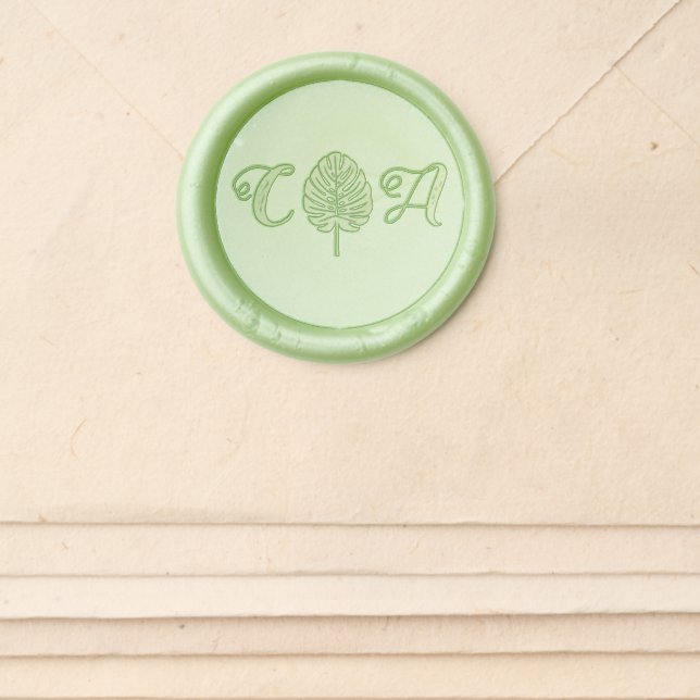 Elegant Tropical Palm Leaf Monogram Beach Wedding Wax Seal Sticker (Front)