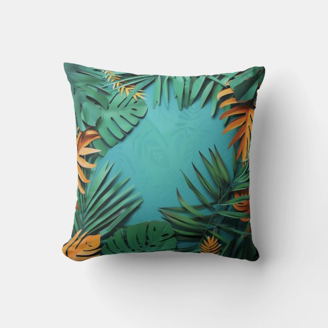 Elegant Tropical Palm Leaf Print Throw Pillow (Front)