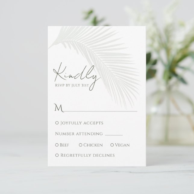 Elegant Tropical Palm Leaf RSVP Response Card (Standing Front)
