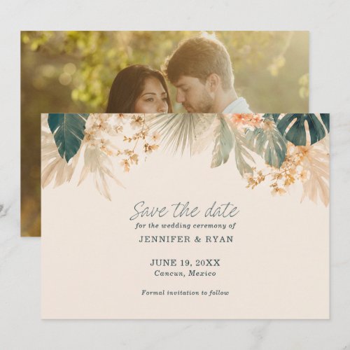 Elegant Tropical Palm Leaves Photo Save The Date