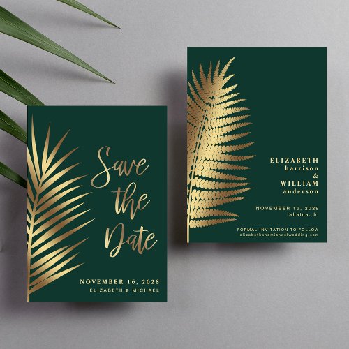 Elegant Tropical Palm Leaves Save The Date