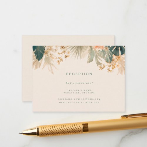 Elegant Tropical Palm Leaves Wedding Reception  Enclosure Card