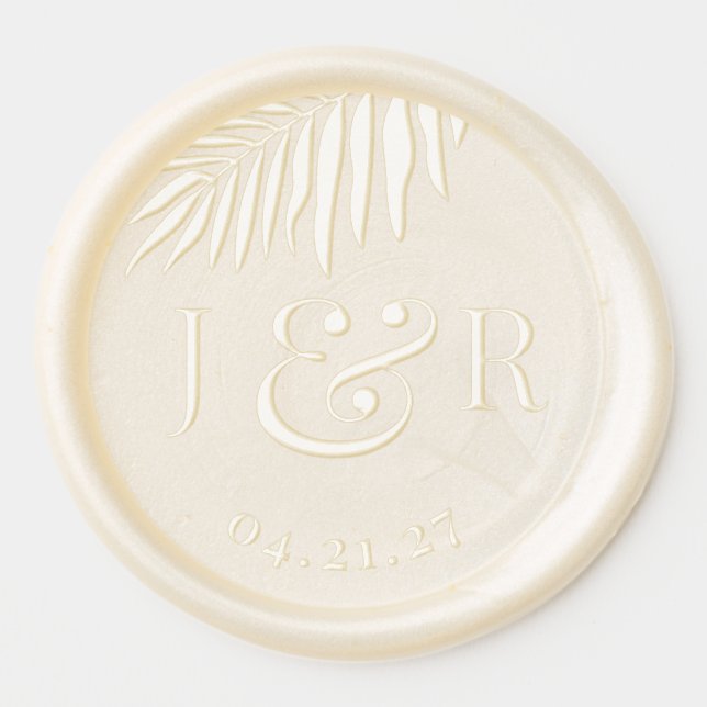 Elegant Tropical Palm Monogram Destination Wedding Wax Seal Sticker (Front)