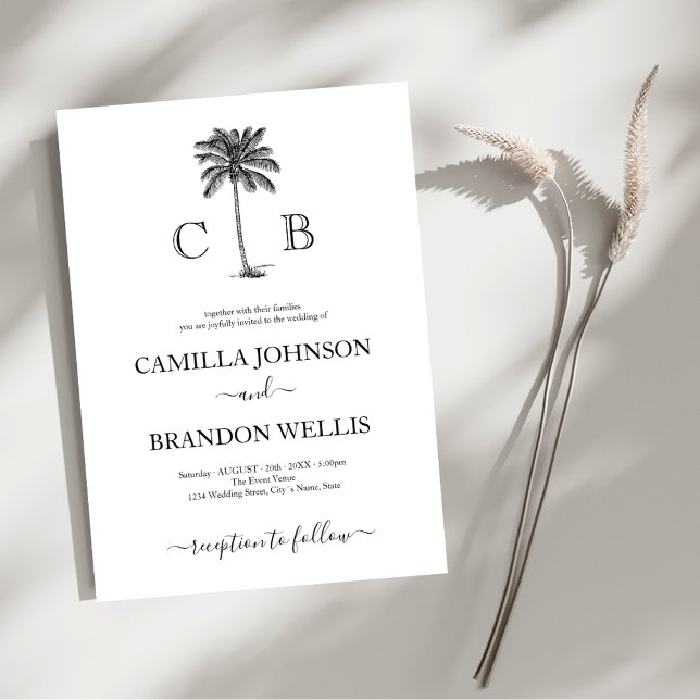 Elegant Tropical Palm Monograms Wedding Invitation (Creator Uploaded)