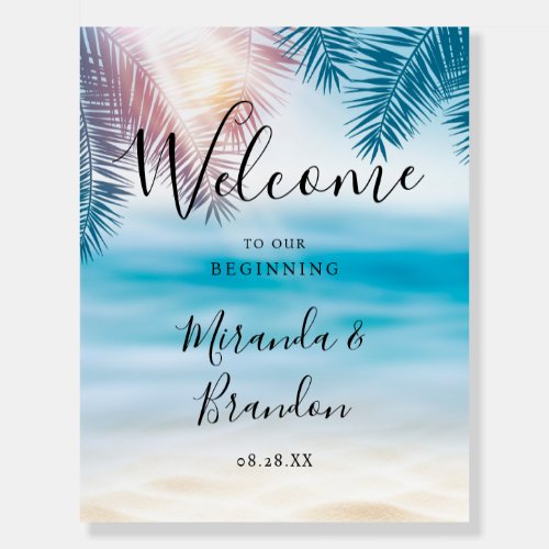 Elegant Tropical Palm Ocean Beach Wedding Sign
