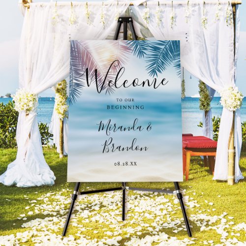 Elegant Tropical Palm Ocean Beach Wedding Sign