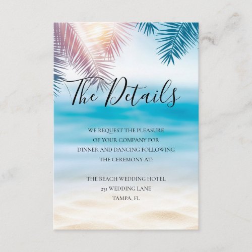 Elegant Tropical Palm Ocean Summer Beach Wedding Enclosure Card