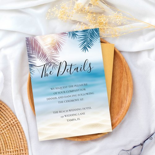 Elegant Tropical Palm Ocean Summer Beach Wedding Enclosure Card