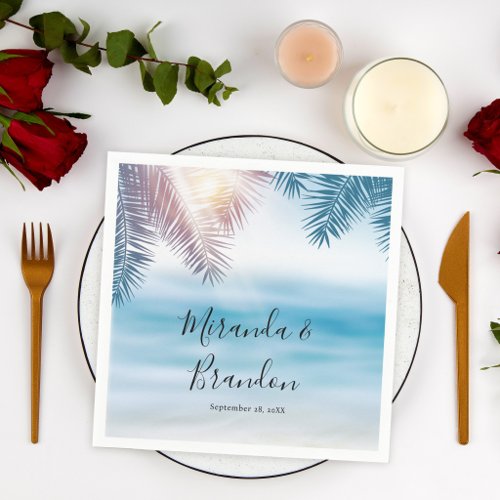 Elegant Tropical Palm Ocean Summer Beach Wedding Napkins