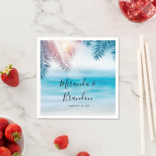 Elegant Tropical Palm Ocean Summer Beach Wedding Napkins