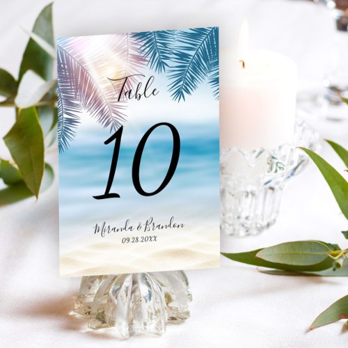 Elegant Tropical Palm Ocean Summer Beach Wedding Table Number