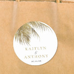 Elegant Tropical Palm Tree Beach Wedding Classic Round Sticker<br><div class="desc">Celebrate in style with these modern and trendy wedding stickers. Easily personalize the design to make these stickers totally unique for your special day. If you would like any matching items,  please contact us and we will be here to help.</div>