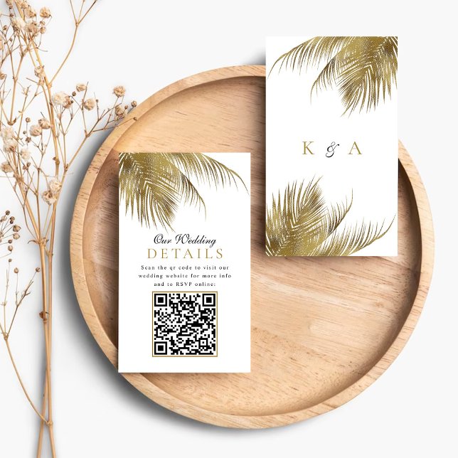 Elegant Tropical Palm Tree Beach Wedding Detail QR Enclosure Card (Creator Uploaded)