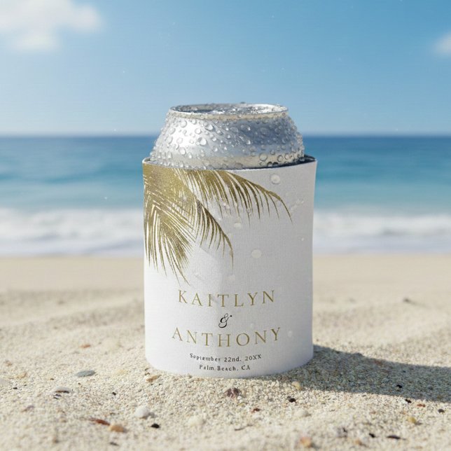 Elegant Tropical Palm Tree Beach Wedding Favor Can Cooler (Creator Uploaded)