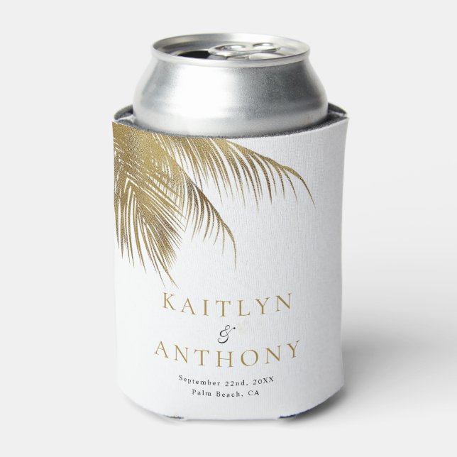 Elegant Tropical Palm Tree Beach Wedding Favor Can Cooler (Can Front)