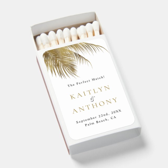Elegant Tropical Palm Tree Beach Wedding Favor Matchboxes (Front Open)