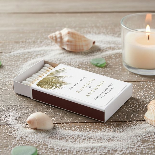 Elegant Tropical Palm Tree Beach Wedding Favor Matchboxes (Creator Uploaded)