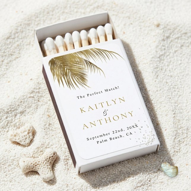 Elegant Tropical Palm Tree Beach Wedding Favor Matchboxes (Creator Uploaded)