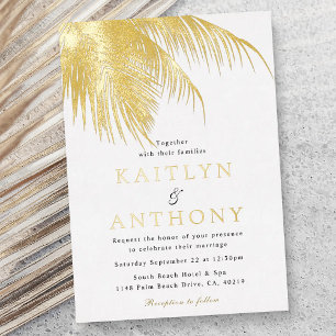 Elegant Tropical Palm Tree Beach Wedding Foil Invitation