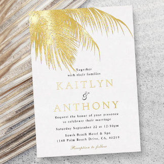 Elegant Tropical Palm Tree Beach Wedding Foil Invitation
