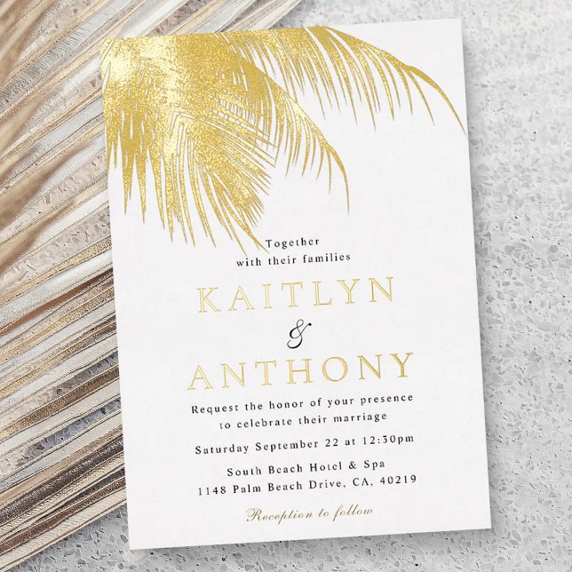 Elegant Tropical Palm Tree Beach Wedding Foil Invitation (Creator Uploaded)