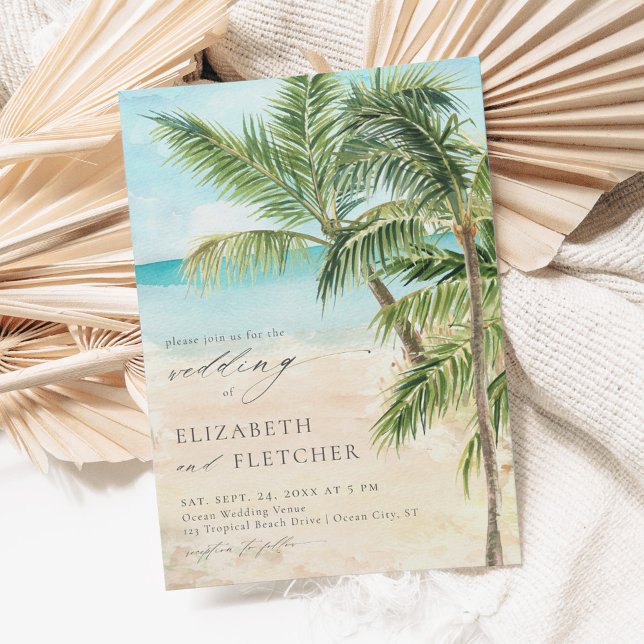 Elegant Tropical Palm Tree Beach Wedding Invitation (Creator Uploaded)