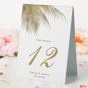 Elegant Tropical Palm Tree Beach Wedding Table No. Table Tent